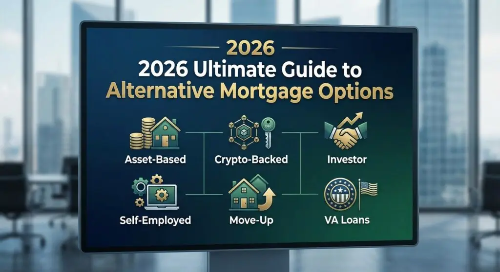 Various alternative mortgage options for 2026 including crypto, VA, and asset-based loans