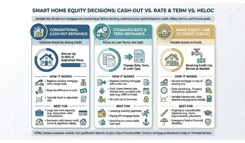 Exploring Your Cash-Out Mortgage Options: Conventional, FHA, and VA