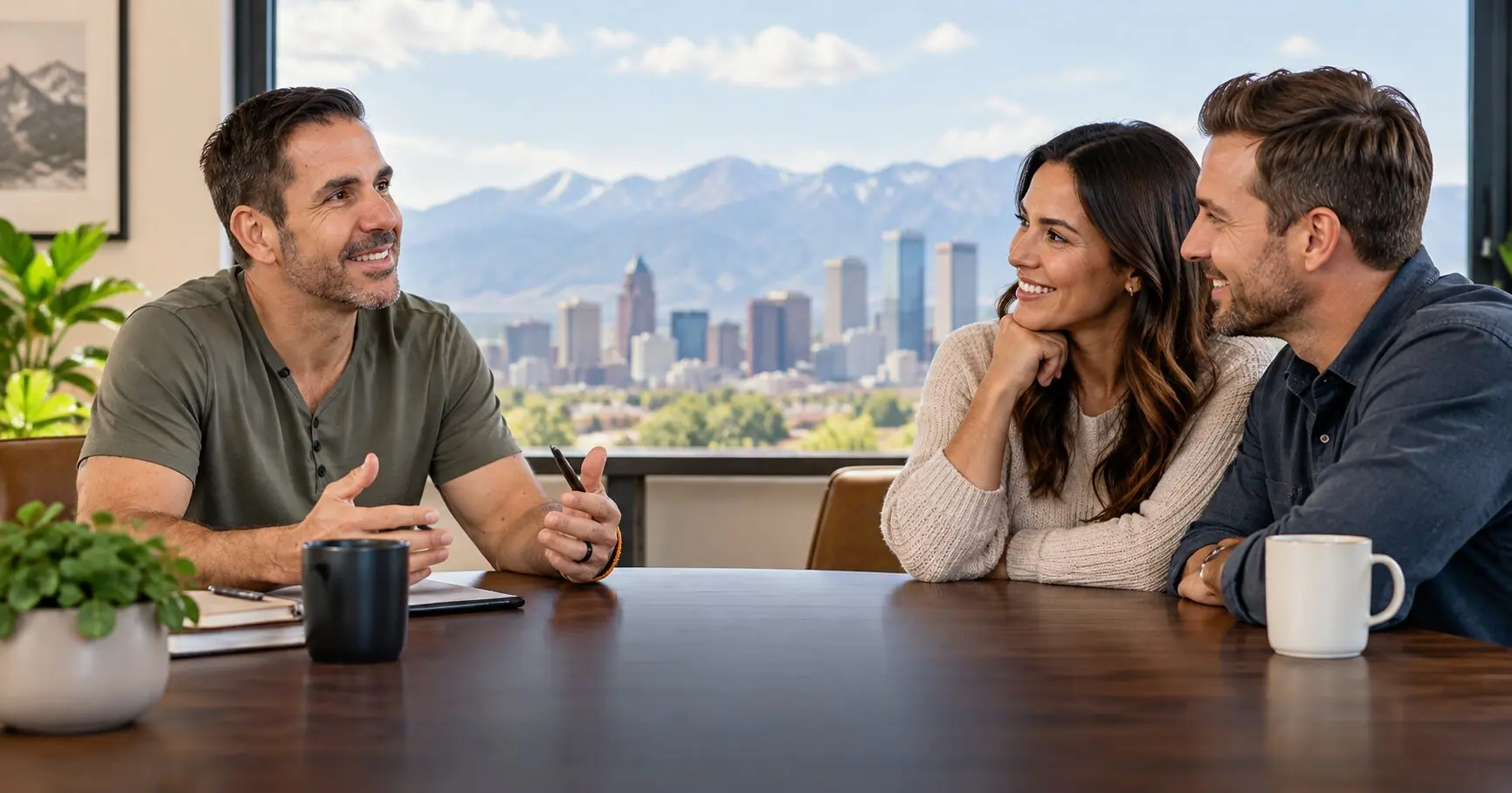 Denver mortgage broker reviewing options with a couple after a mortgage denied by one lender
